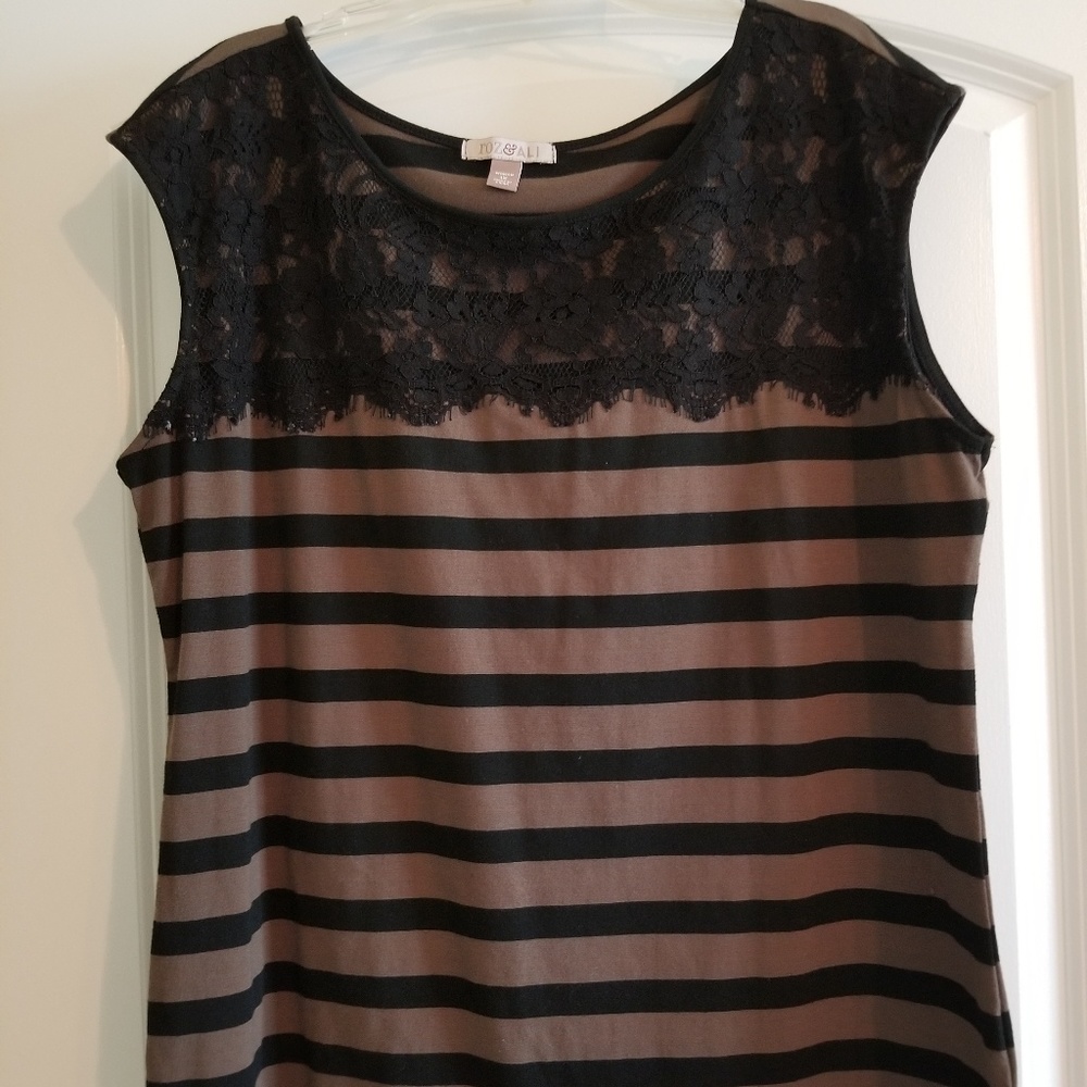 Roz and Ali Olive and Black Lace Striped Top